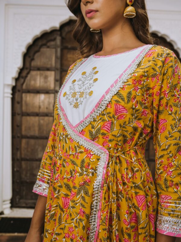Sunshine Yellow Angrakha Long Dress - Image 3