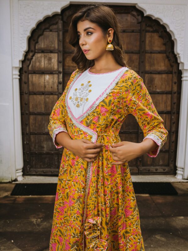 Sunshine Yellow Angrakha Long Dress - Image 4