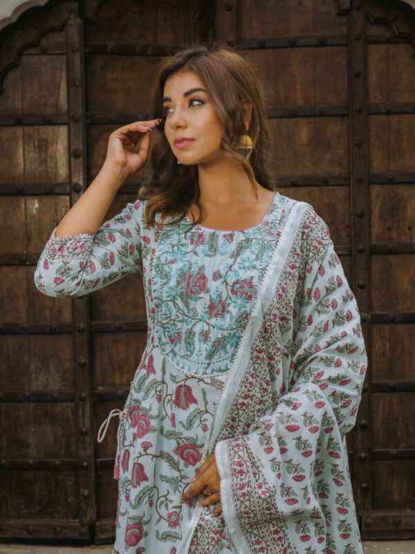 Aqau Haze Blue Cotton Suit Set - Image 3