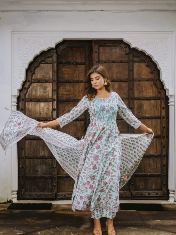 Aqau Haze Blue Cotton Suit Set - Image 4