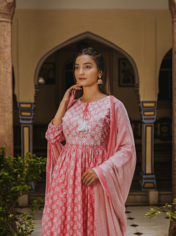 Peach Lurex Cotton Sharara Suit Set - Image 3