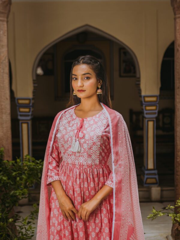 Peach Lurex Cotton Sharara Suit Set - Image 4