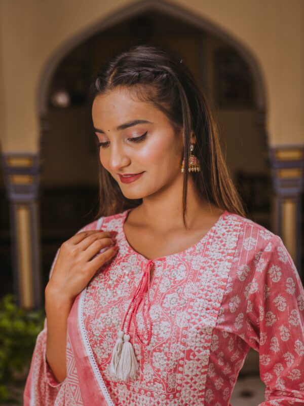 Peach Lurex Cotton Sharara Suit Set - Image 5