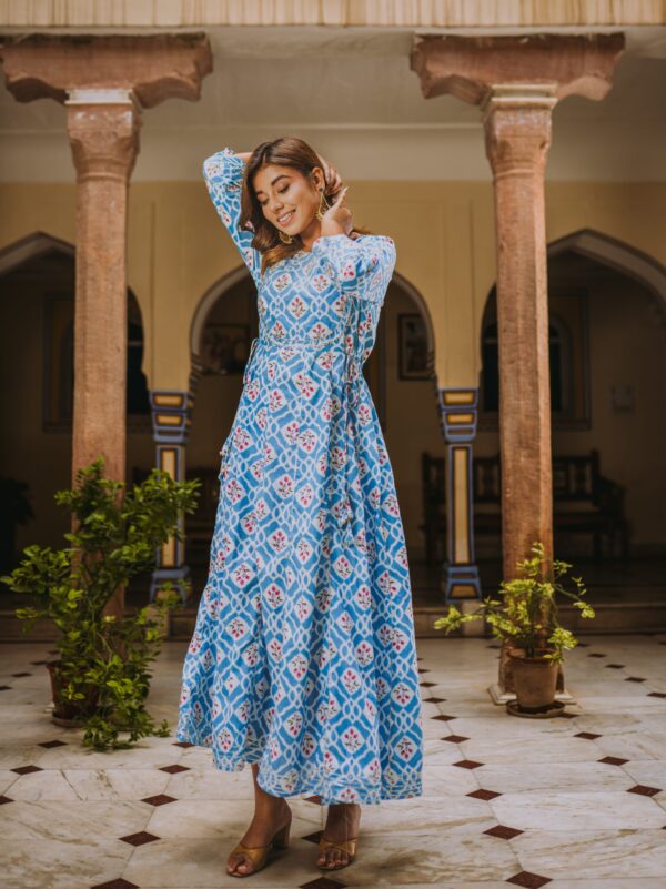 Electric Blue Cotton Long Dress - Image 3