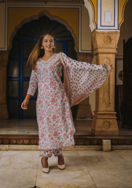 Afghani Style Sanganeri Print Cotton Suit Set