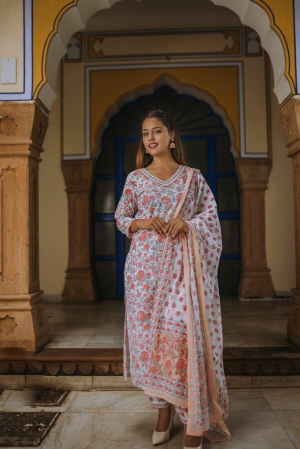Afghani Style Sanganeri Print Cotton Suit Set - Image 2