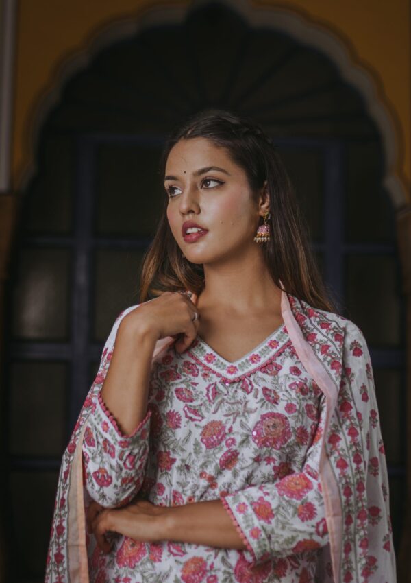 Afghani Style Sanganeri Print Cotton Suit Set - Image 4