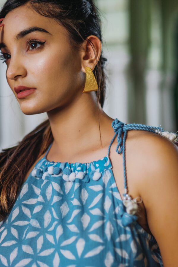 Cerulean Blue Dabu Print Midi Dress - Image 2