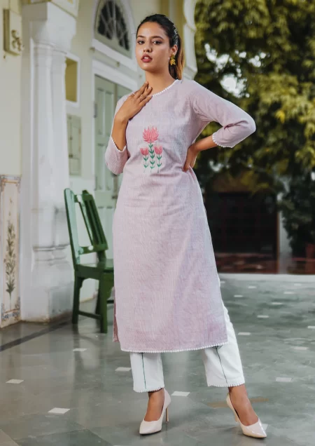 Copper and White Striped Cotton Suit