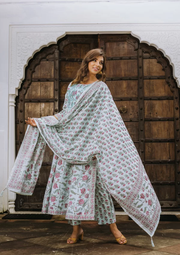 Aqau Haze Blue Cotton Suit Set - Image 2