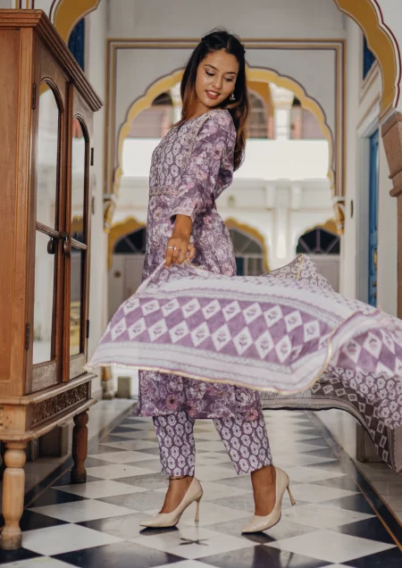 Mallow Purple Cotton Suit Set
