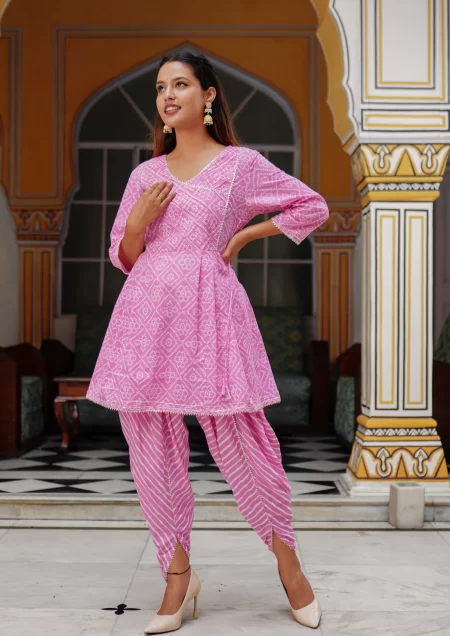 Hot Pink Angrakha Style Dhoti Suit Set