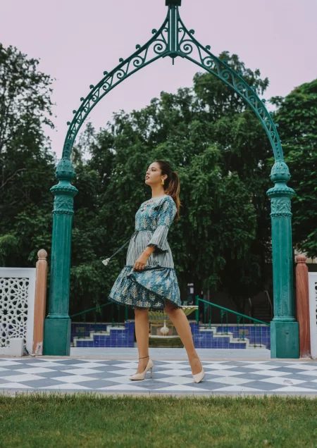Antique Blue Cotton Midi Dress