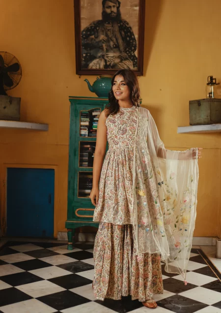 Halter Neck Sharara Set with Hand Painted Dupatta