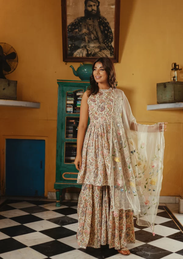 Halter Neck Sharara Set with Hand Painted Dupatta