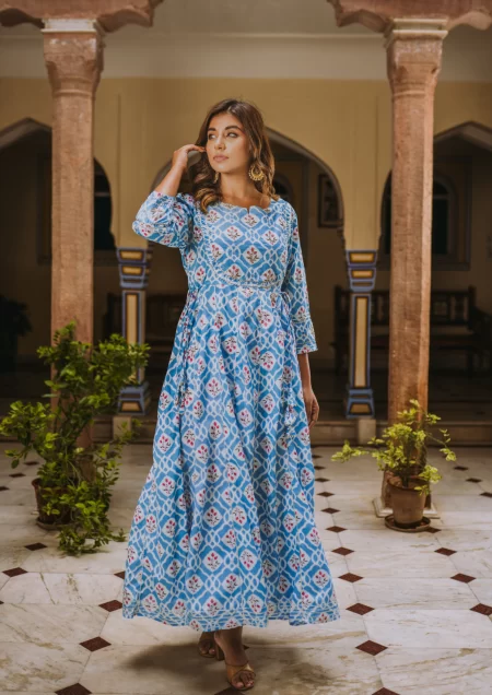 Electric Blue Cotton Long Dress