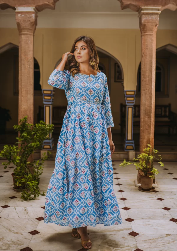 Electric Blue Cotton Long Dress