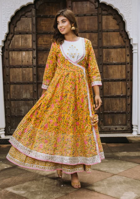 Sunshine Yellow Angrakha Long Dress