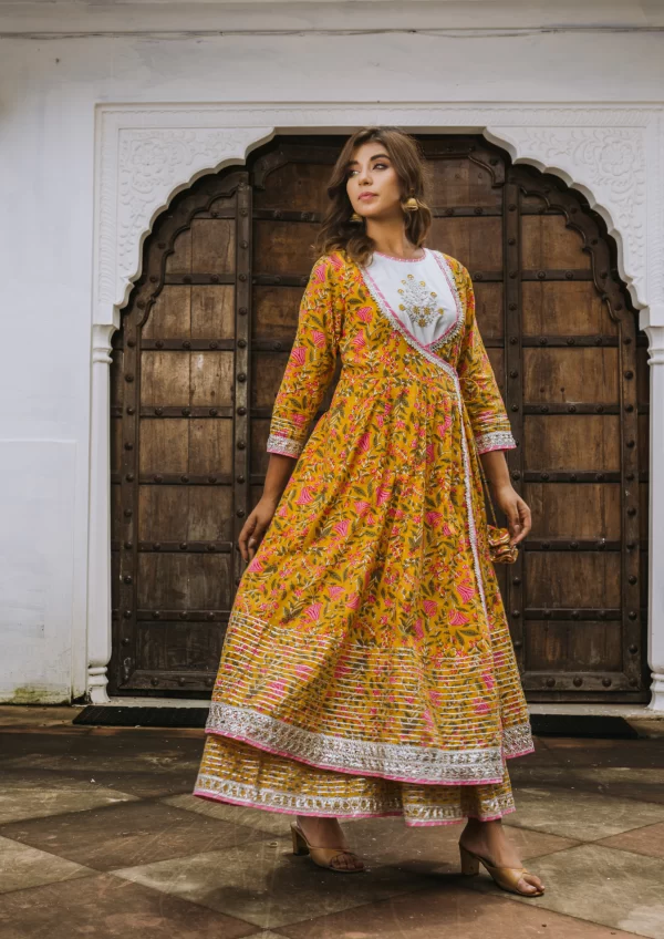 Sunshine Yellow Angrakha Long Dress - Image 2