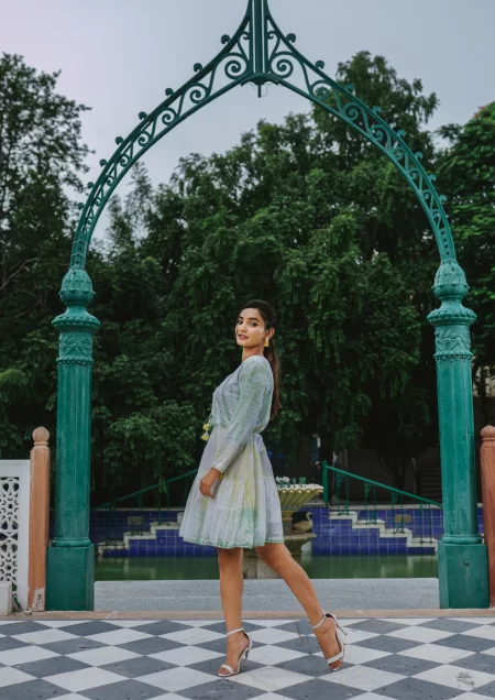 Schiffli and Lurex Midi Dress