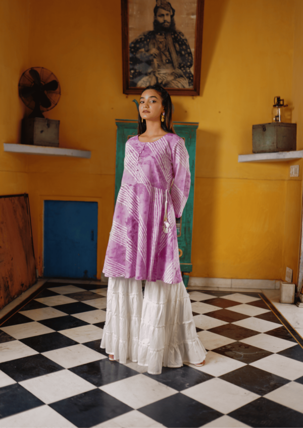 Purple and White Cotton Leheriya Suit - Image 4