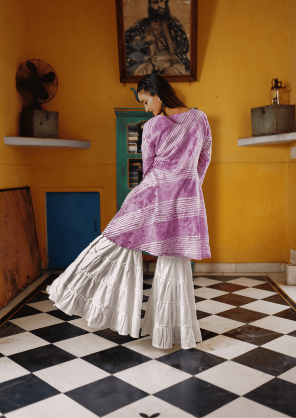 Purple and White Cotton Leheriya Suit - Image 3