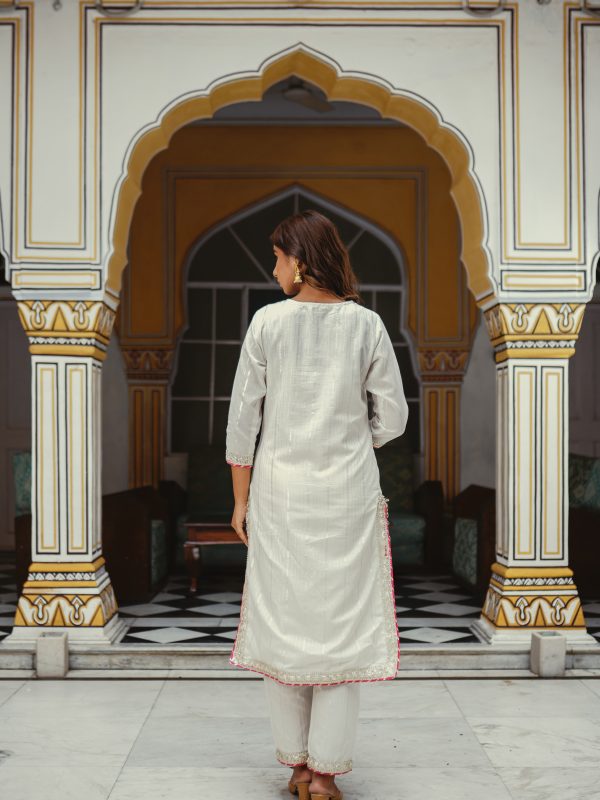 White Lurex Fabric Suit Set with Bandhej Duppata - Image 5