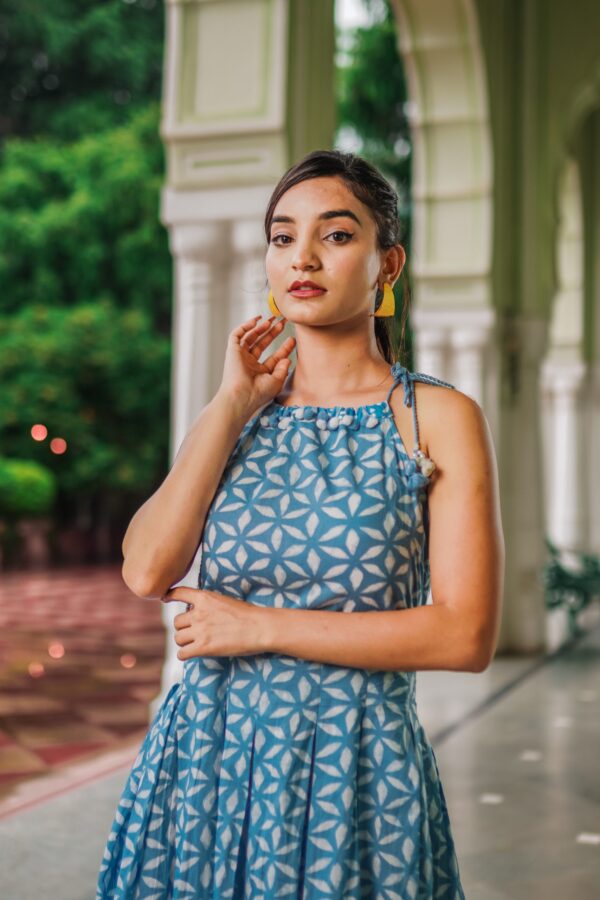 Cerulean Blue Dabu Print Midi Dress - Image 4