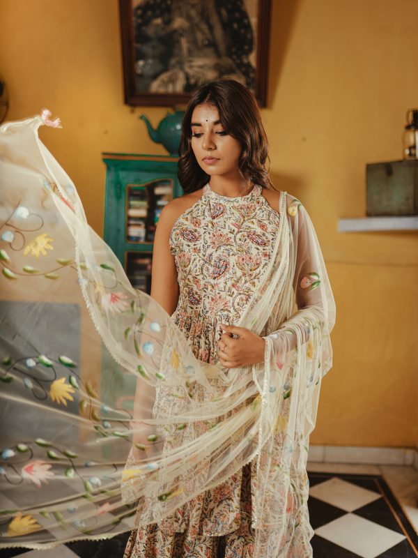 Halter Neck Sharara Set with Hand Painted Dupatta - Image 4