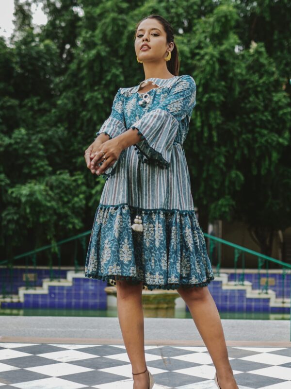Antique Blue Cotton Midi Dress - Image 2