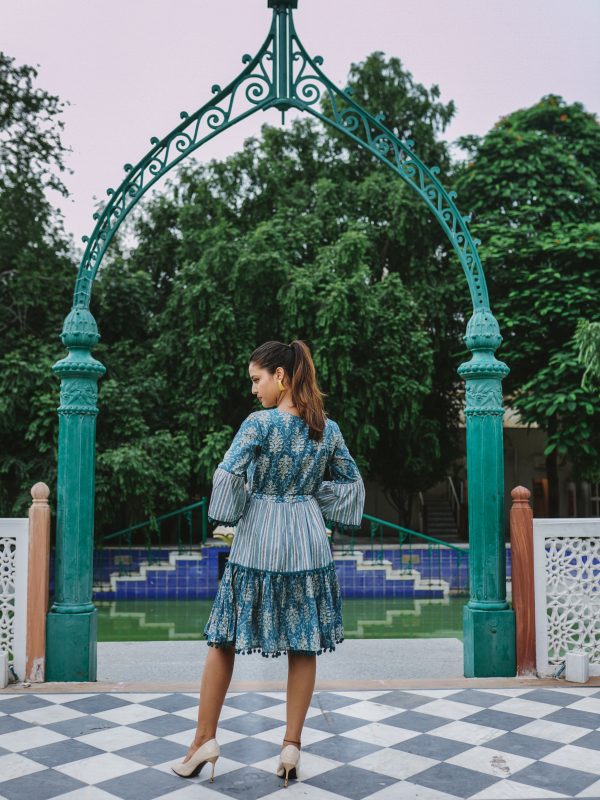 Antique Blue Cotton Midi Dress - Image 4