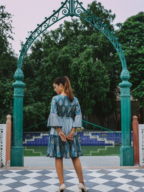 Antique Blue Cotton Midi Dress - Image 5