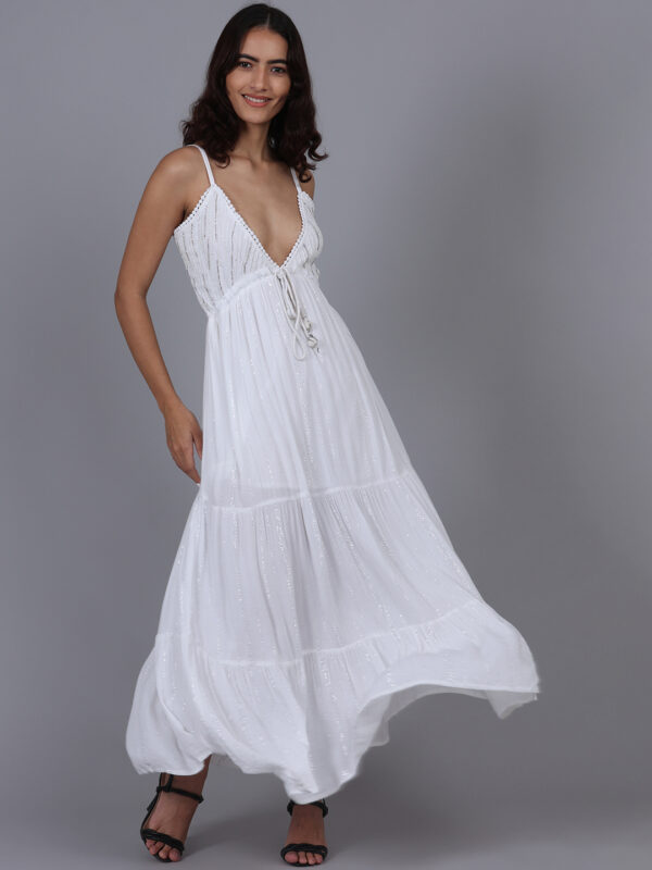 Baby Powder White Lurex Long Dress - Image 3