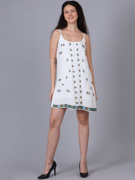 Moon White Beaded Strap Dress