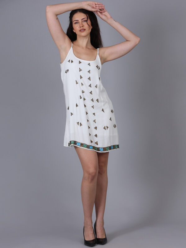 Moon White Beaded Strap Dress - Image 3