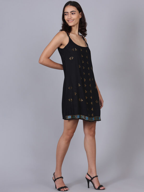 Rich Black Beaded Strap Dress - Image 6