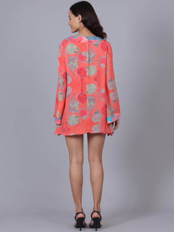Peach Orange Printed Top With Bead Work - Image 3
