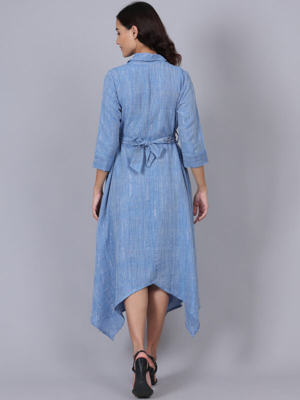 Ice Blue Lurex Long Dress With Belt - Image 3