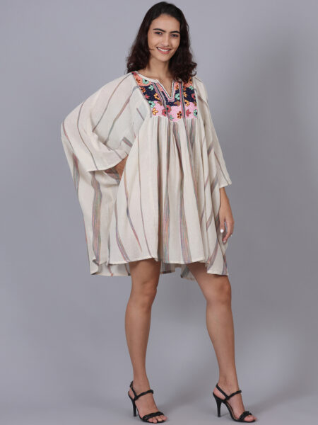 Raw White Yoke Embroidered Boho Look Free Size