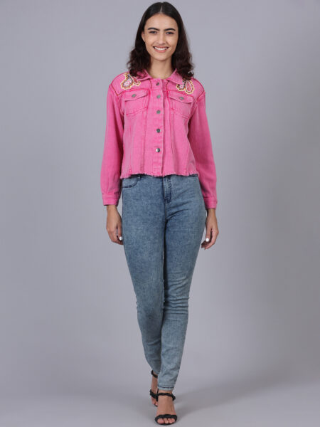 Bubblegum Pink Jacket With Hand Embroidered Butterfly