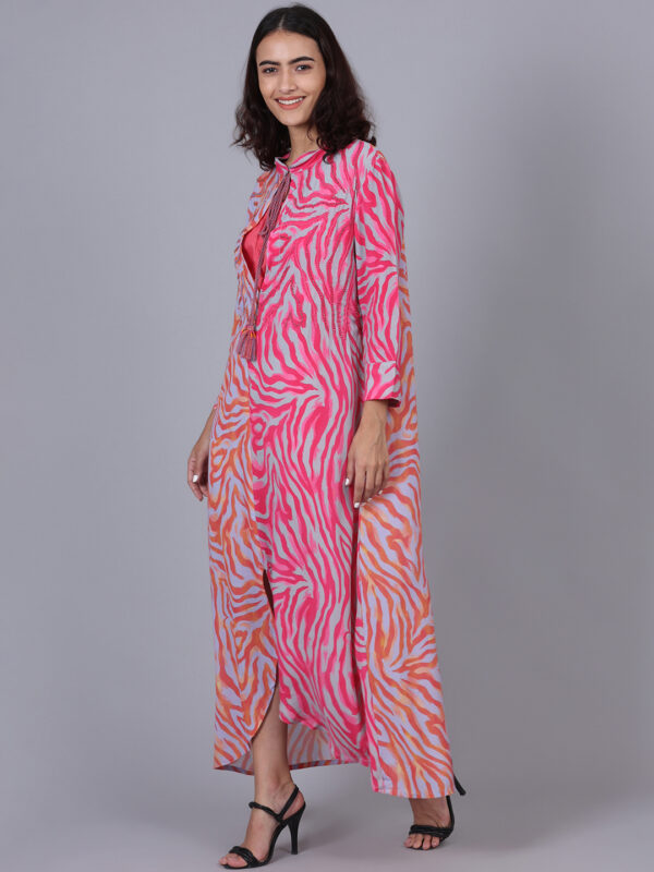 Pink And Orange Mixmatch Print Dress With Bando (Bead Work On Body) - Image 6