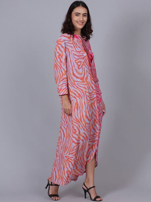 Pink And Orange Mixmatch Print Dress With Bando (Bead Work On Body) - Image 5