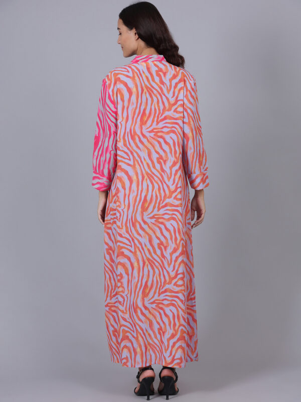 Pink And Orange Mixmatch Print Dress With Bando (Bead Work On Body) - Image 4