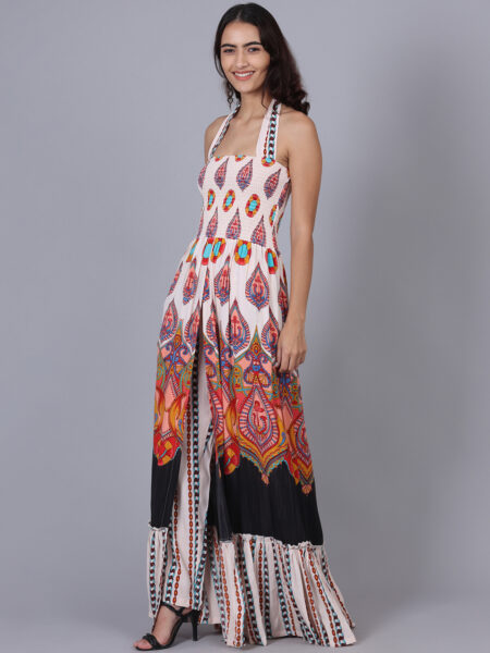 Black Pink And White Long Bobbin Plus Pant Anchor Print Dress