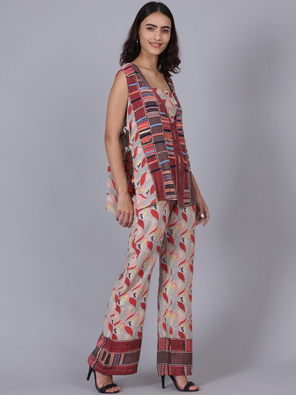 Light Grey Red Printed 3 Piece Co-ord Set - Image 3