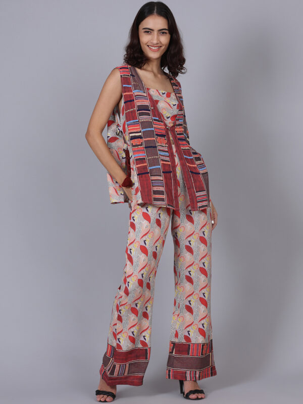 Light Grey Red Printed 3 Piece Co-ord Set - Image 8