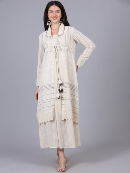Parmesan White 2 Piece Lurex Schiffly Dress Coverup Style