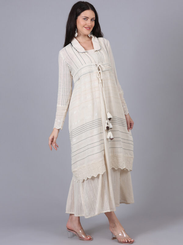 Parmesan White 2 Piece Lurex Schiffly Dress Coverup Style - Image 5