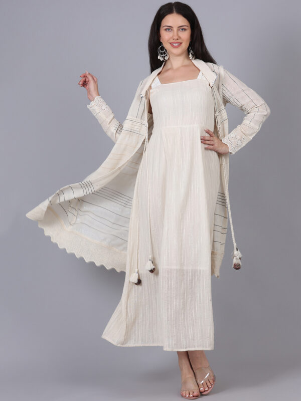Parmesan White 2 Piece Lurex Schiffly Dress Coverup Style - Image 3