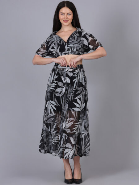 Black And White Printed 3 Piece Wrap Dress